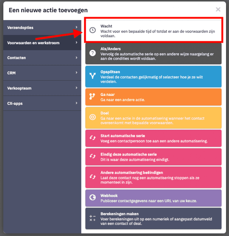 winst met activecampaign wacht voorwaarde
