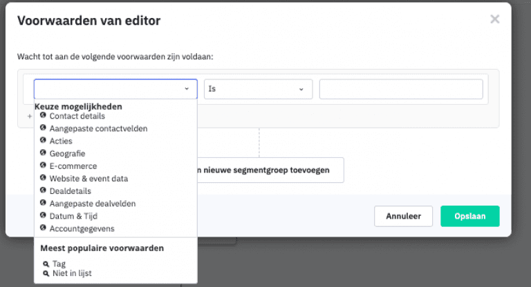 winst met activecampaign wachten voorwaarden selecteren